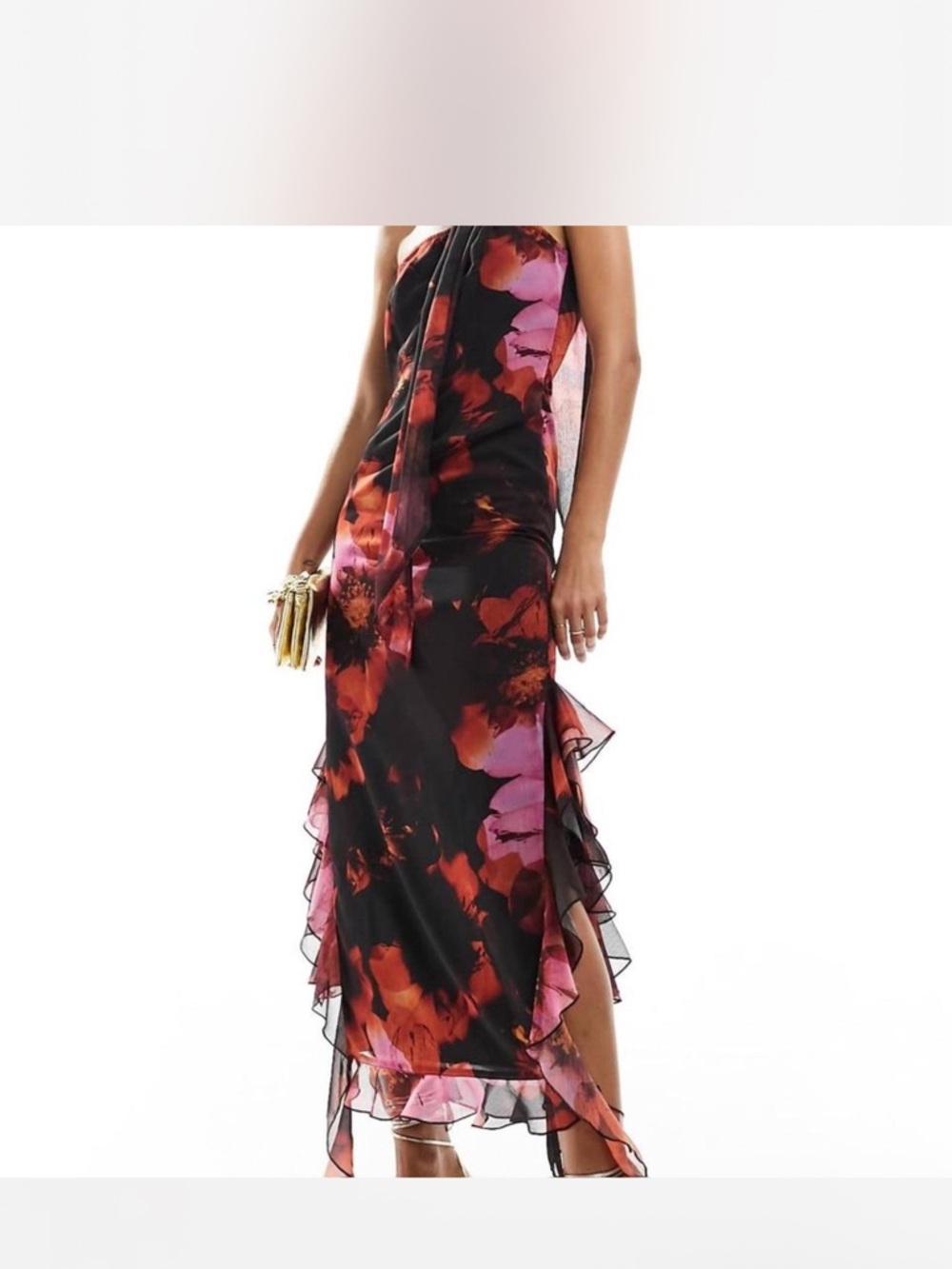 Strapless Floral Slip Dress in Black, Pink, Red